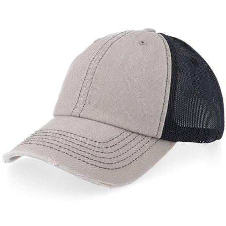 Equip - Distressed Stone/Black Pigment Washed Dad Cap Trucker Trucker Grey Cap - @ Hatstore