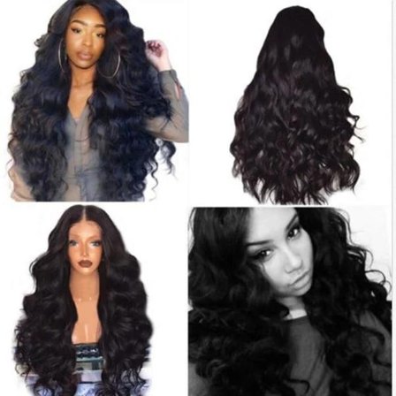 Dame Mode Paryk Sort Syntetisk Hår Lange Parykker Bølget Krøllet Paryk