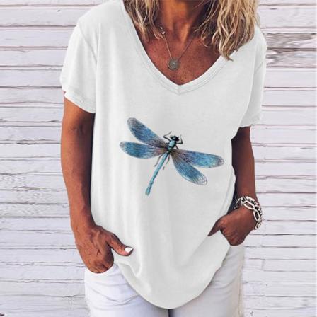 Kortärmad T-shirt För Damer Med Fjärilstryck Print