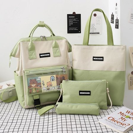 Japansk enkel skoletaske sæt med fire dele til piger i gymnasiet