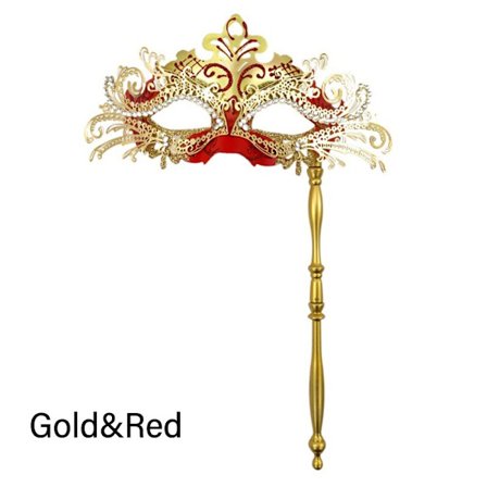 Maskerademaske med holdepind GULD&RØD GULD&RØD