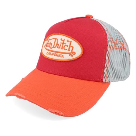 Von Dutch - Rot trucker Cap - Oval Patch Grey/Pink/Red A-Frame Trucker @ Hatstore