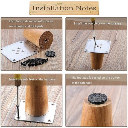 4 stk. møbelben i tre, 8 cm massive tre, kjegleformede sofabein, erstatning