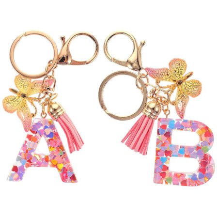 Nøgledekoration til bil Bogstav Nøglering Mini Nøglering Metal Resin Sommerfugl Stil[D]