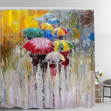 Farverig akvarel paraply dekor bruseforhæng, kunst badeværelse indretning polyester fiber plastik ringe hurtigtørrende vandtæt til badekar/badeværelse