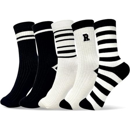 5-par pakke - Stribede strømper til kvinder - Sort- og hvidstribede strømper til kvinder - Leggings