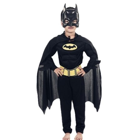 Batman Cosplay Kostyme for Barn og Tenåringer (3-13 år) - Muskel Bat Antrekksett Jumpsuit + Maske + Kappe Gave