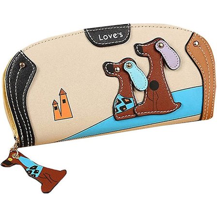 Keinonahkainen vetoketju koiran kytkimen lompakko puhelinkorttipidikkeillä Söpö pitkä lompakko naisille, khaki