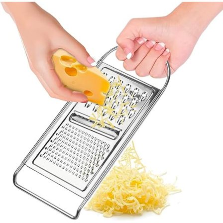Professionel 3 i 1 rustfrit stål køkken flad rivejern(29cm), køkkenredskaber til at rive grøntsager, ost, kartofler, stort rivejern