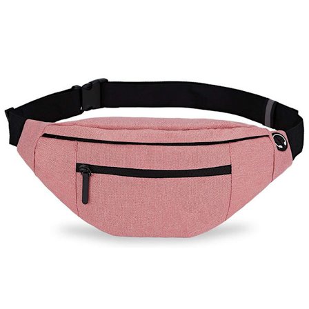 Suuri olkalaukku banaanilla, jossa 4 vetoketjullista taskua, pinkki