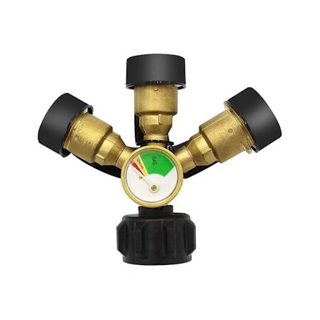 3-tiehaarainen propaanijakaja mittarilla ja sulkuventtiilillä, 3 Y propaanijakaja, propaani Lp -säiliön T-haaraliitin