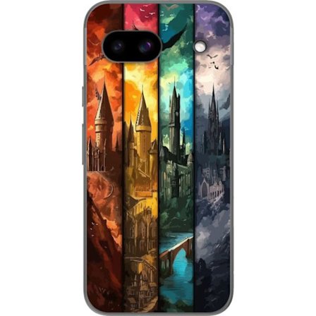 Kompatibel Mobilcover til Google Google Pixel 8a Fire magiske slotte i forskellige elementfarver, episk fantasykunst med ild vand luft og mørke i det