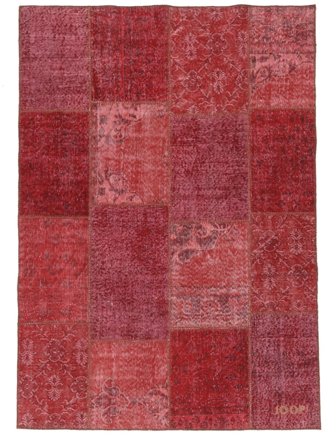 Noué À La Main Patchwork Tapis 170X240 Vintage De Laine Rouge Foncé