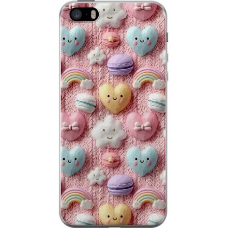 Yhteensopiva Puhelinkuori Apple iPhone 5s Pastellimotiiivi sydämillä, pilvillä, sateenkaarilla ja makaronseilla vaaleanpunaisella taustalla suloisessa