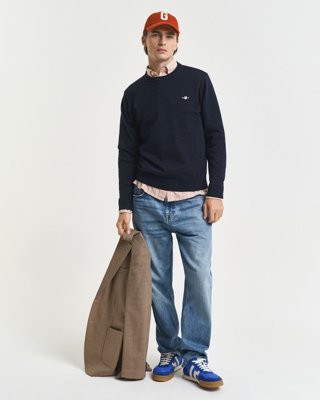 GANT - Klassisk bomullsgenser med rund hals til herre evening blue