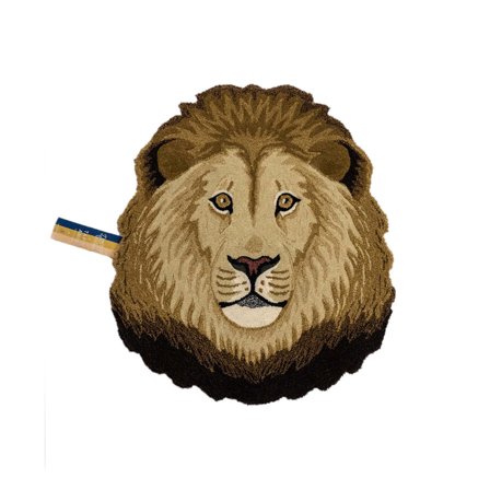 Löwenkopf-Teppich – 113 x 95 cm, braun beige Tiermuster, handgetuftet, weiche Kinderzimmer Dekoration, Wandteppich im Safari-Stil für Kinder.