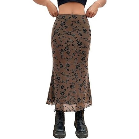 Dame Salatkant Høj Talje Mesh Havfrue Bodycon Lang Nederdel