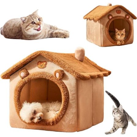 Kattehus, katteseng, sovehule seng, lille hundeseng, aftagelig måtte, killing, hulehus, vinterhus til hunde, aftageligt og vaskbart, semi-lukket