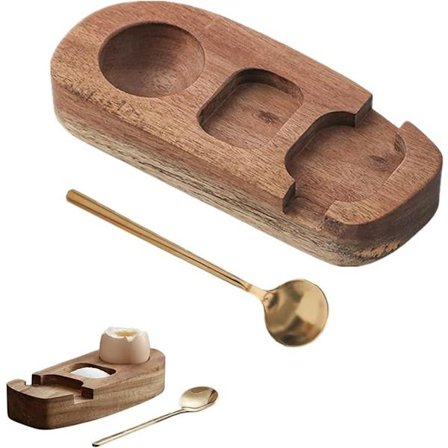 Sæt - Æggeholder i træ - med ske - Stilfuld bakke - Robust design - Velegnet til morgenmad, brunch, picnic og daglig brug