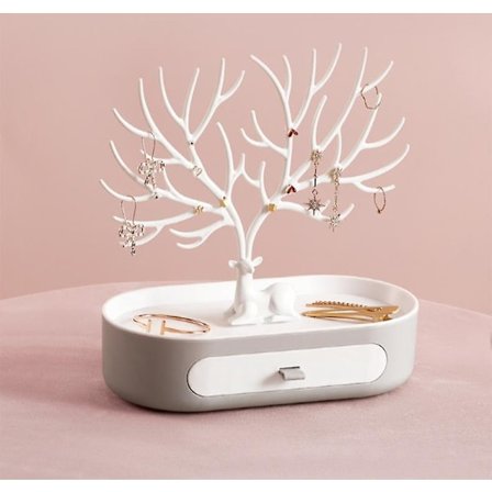 Smykkeoppbevaring Smykkestativ Hjortegevir Smykkestativ Liten Skuff Smykke Kosmetikkveske, Grønn(Hvit)