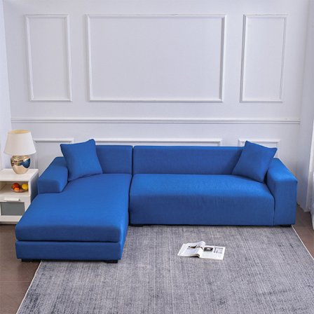 Linneblå; 4-sits, 235×300cm; Elastiskt sofföverdrag i mjölksilke med tryck, året runt, dammtätt och skyddande överdrag för heminredning.