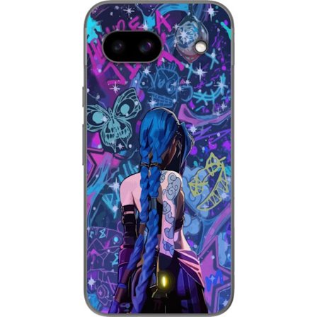 Kompatibelt Mobilskal till Google Google Pixel 8a Färgstark graffitiillustration med blåhårig karaktär i urban neonstil och kreativt kaos
