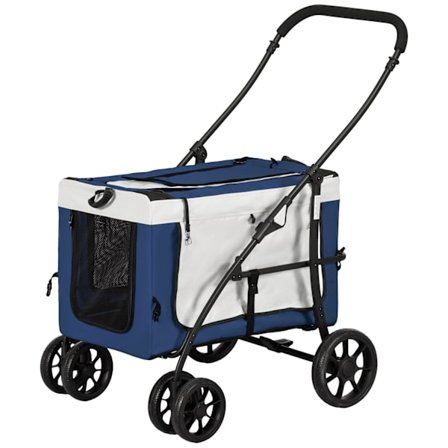 2 In 1 Dog Buggy Pet Cart Koiravaunu Irrotettavalla Korilla, 2 Taitettavaa Turvahihnaa Pienille Ja Minikoirille, Oxford, Sininen
