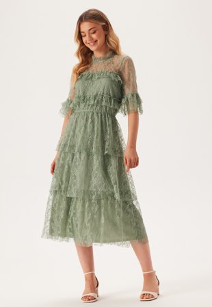BUBBLEROOM Frill Lace Midi Dress Klær