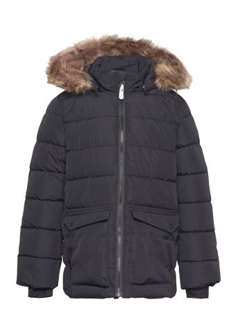 Jacket W. Fake Fur - Long Black Color Kids