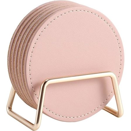 Drikkeunderlag med metalstativ 6-delt sæt, PU læder absorberende underlag med korkbund Underlagssæt Dekorativ kaffekopbakke Housewarming Gi