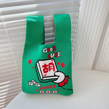 Mahjong Knit Handbag Knot Wrist Bag GRØNN