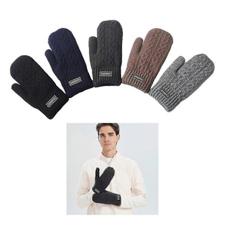 Vintertætte Strikkede Vanter Til Mænd Vindtætte Termo Handsker Fleece Foring Udendørs Aktivitet Vandring Sne Sport Marineblå