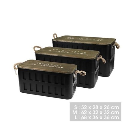 Set med 3 metallförvaringskistor "Loft & Metal" - Svart - L 68 x l 36 x P 36 cm