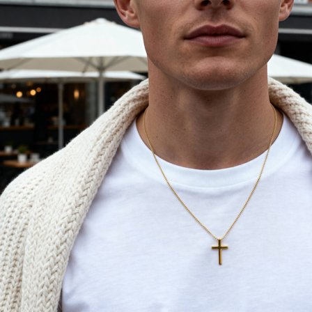 Argentia | Collar con cruz pulida de plata de ley 925 bañada en oro de 14K para hombres - Collares de cadena