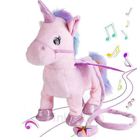 Elektrisk enhjørning kæledyr børn snor plys lyserøde vinger udstoppet dyr legetøj sang gå tur snoet super sød æsel enhjørning blødt legetøj gave