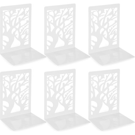 6 bokstöd i metall för bokhyllor, säkra böcker, lämpliga för hem, kontor och skola - Vit