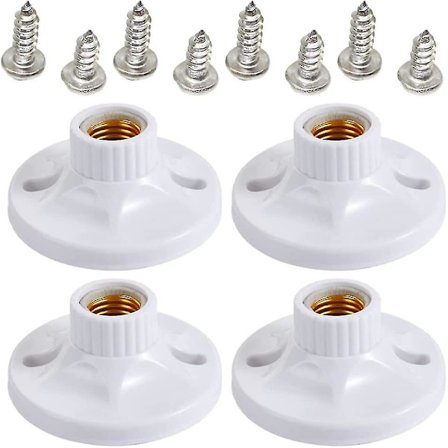 4 stk E27 Skruehette Sokkel Hvit Taklampe Lampe Hvit Keramisk Lys Rund Base Pære Fikseringsbase Stativ Lyspæreholder.