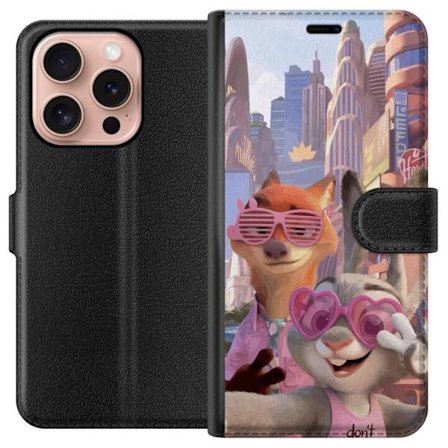 Yhteensopiva Lompakkokotelo Apple Apple iPhone 16 Pro Animoituja eläimiä aurinkoisessa kaupunkiympäristössä, joilla on pinkit aurinkolasit ja pos