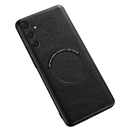 SKALO Samsung A55 5G PU Nahka Hybrid Magnetic Ring Suojakuori - Musta