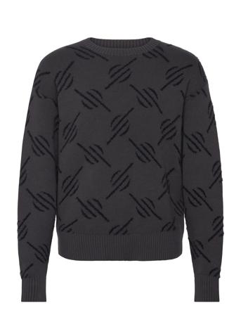 Tevin Monogram Knit Sweater Tops Knitwear Round Necks Black Daily Paper