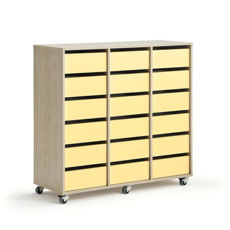 Student storage CASPER, 18 drawers, birch, yellow
