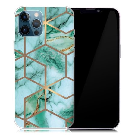 Marmormotiv iPhone 13 Pro Max skal - Smaragdfärgat Kubmönster