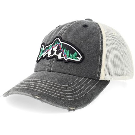 Skillfish - Svart trucker Keps - Trount Mountain 3d Distressed Black/Stone Pigment Unconstructed Trucker @ Hatstore