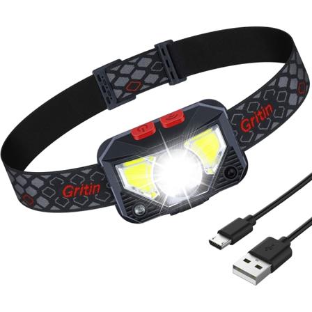 Pannlampa, kraftfull USB uppladdningsbar LED-huvudlampa, Super Bright 500 LM, 8 ljuslägen, rörelsesensor, vattentät och lätt för Fishin Sunmostar