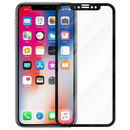 Helt härdat glas för Apple iPhone X / XS, transparent skärmskyddsfilm med svart härdat glas.