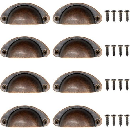 8 stycken gammaldags skalhandtag, antika möbelhandtag, halvcirkelformade hushållshandtag för lådor, köksskåp, garderober, dörrar