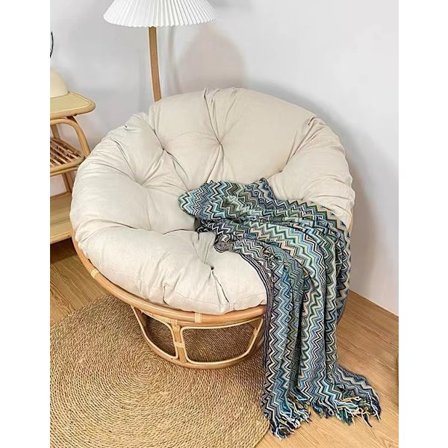 Runde puter, runde tuftede stolputer, tykke ensfargede komfortable gulvputer, hageputer, rottingstolputer, henge stolputer