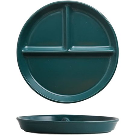 Mørkegrønne Keramiske Opdelte Tallerkener, Rumtallerken, Voksen Kost