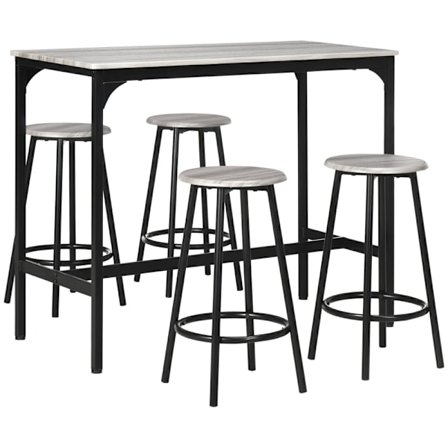 Rootz 5-delt barbordssæt - Industrielt spisebordssæt - Kompakt barmøbel - Pladsbesparende design - 110 cm x 50 cm x 89,5 cm bord