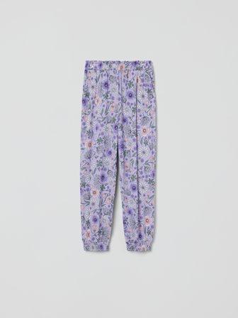 Polarn O. Pyret - Floral pants with pockets - 134 - Childrenswear - purple